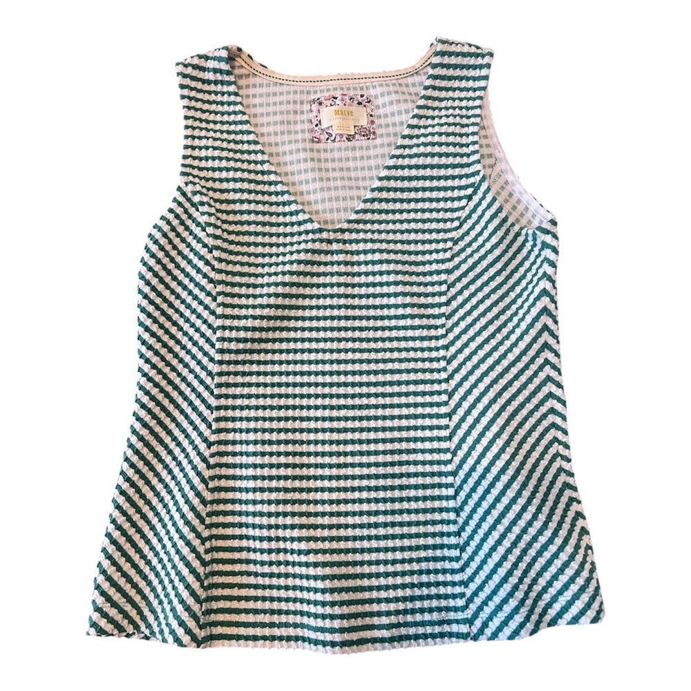 Anthropologie Maeve Franconia Tank Top, Striped Textured Green White Size M